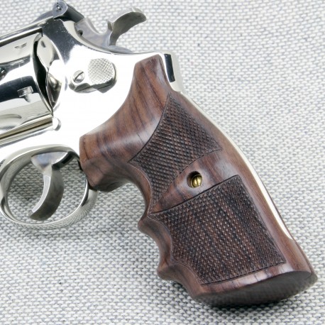 Rosewood CHECKERED Combat Revolver Grips for the Smith & Wesson K/L Frame Square Butt