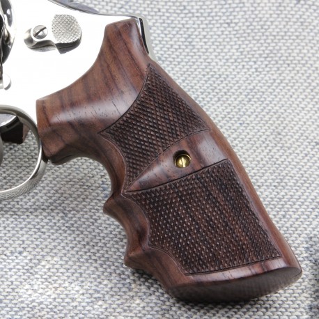 Combat - S&W K/L Frame Round Butt Checkered Rosewood Grips