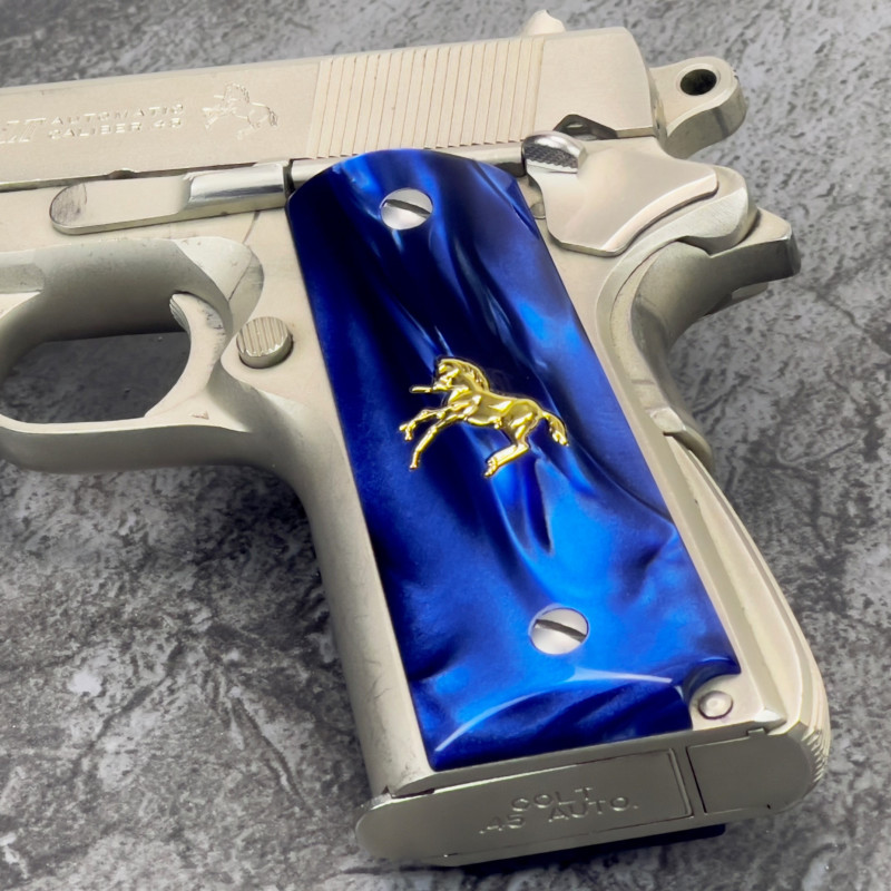 1911 Kirinite® Blue Pearl Grips w/Rampant Colt Inlay 1911 Kirinite® Blue Pearl Grips w/Rampant Colt Inlay